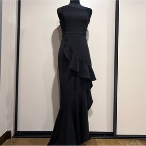 Lulu's Dramatic Persona Black One-Shoulder Ruffled Maxi Dress